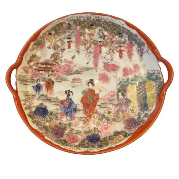 Vintage Chinoiserie Ceramic Handpainted Luncheon Hors D’Oeuvres Set of 8 Plates - Picture 2 of 12